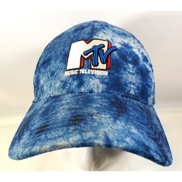 MTV Tie Dye Blue White Embroidered Logo Adjustable Hat Ball Cap - Picture 1 of 7
